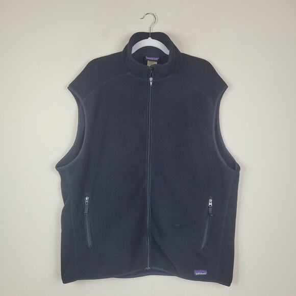 Patagonia Synchilla Vest Mens XXL Black Fleece Full Zip Pockets Warm Outdoors - Picture 1 of 9